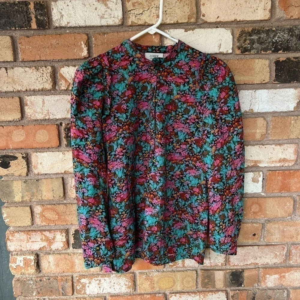 J.Crew Classic cotton Puff-sleeve top in Ratti® Red blooms